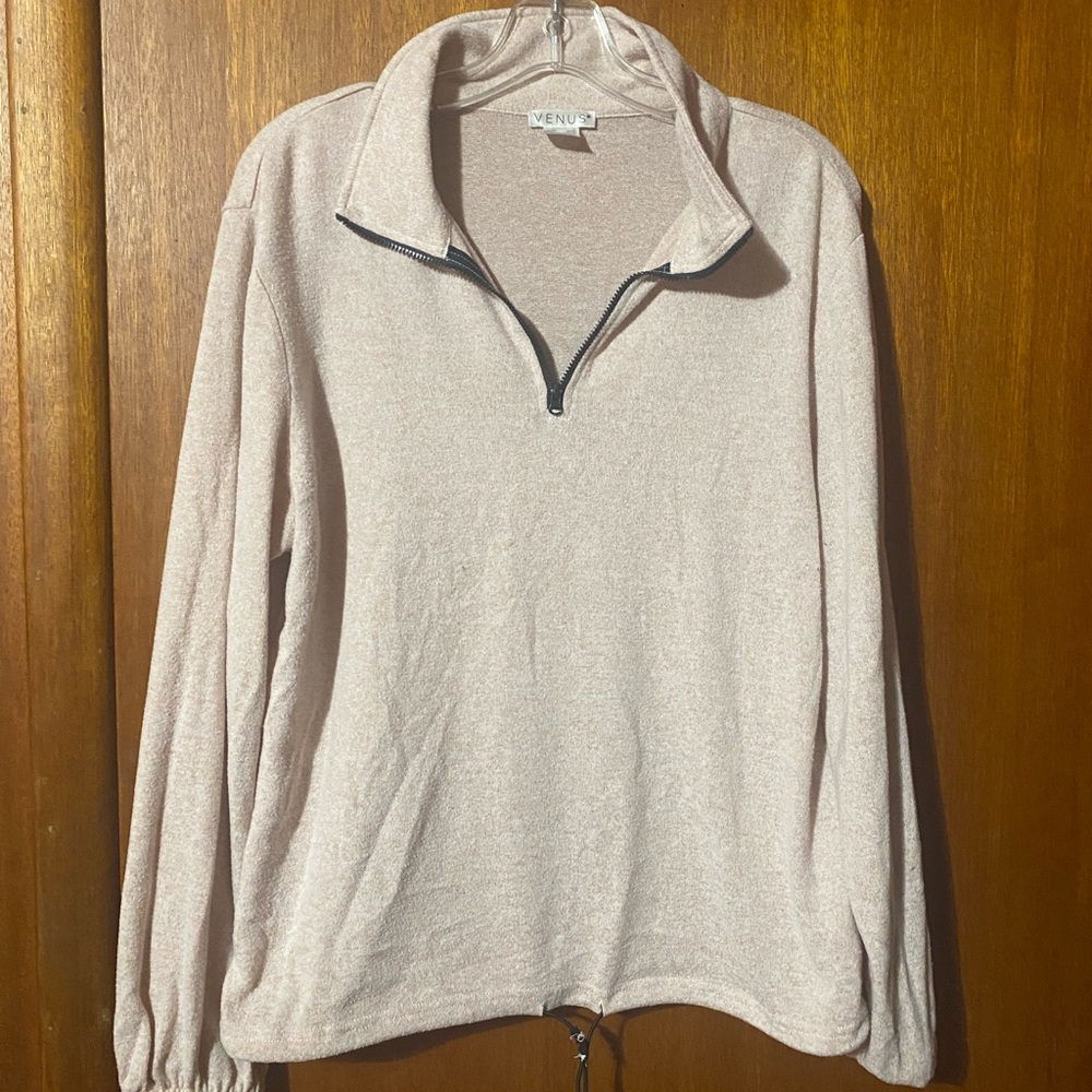VENUS Light Pink  V-Neck 3/4 Zip Sweater